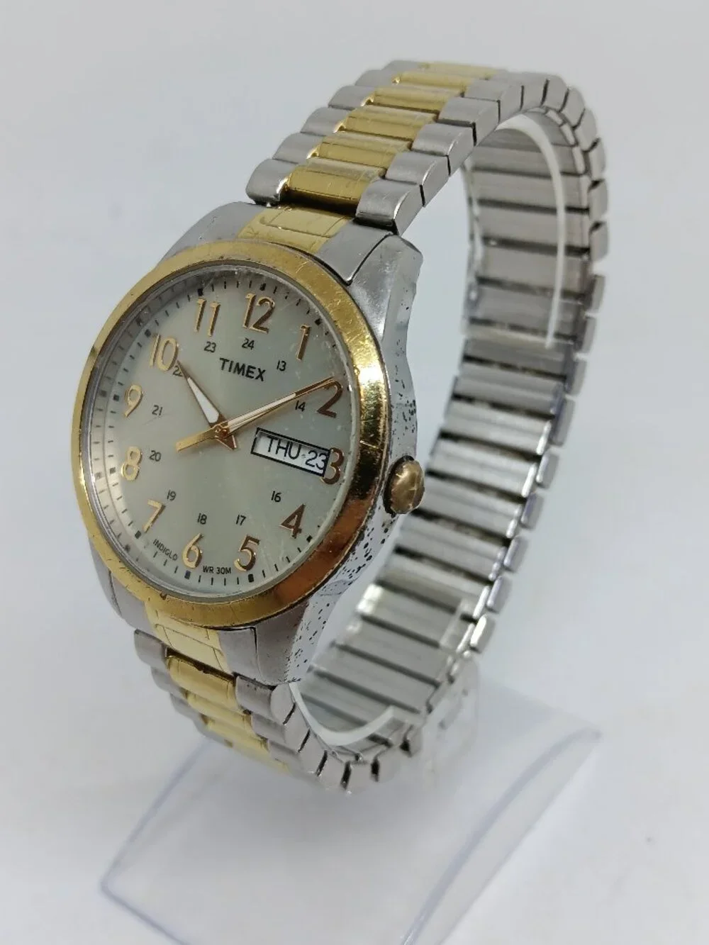 Timex South Street T2M935 Men's 36mm Two Tone Flex Band Indiglo Day/Date Watch